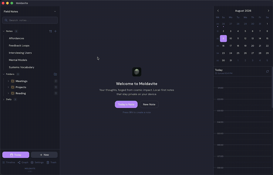 Moldavite opening notes with the quick switcher and moving into graph view